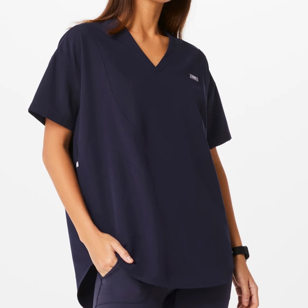 Figs Halle V Neck Tunic Scrub Top NWT Large Navy